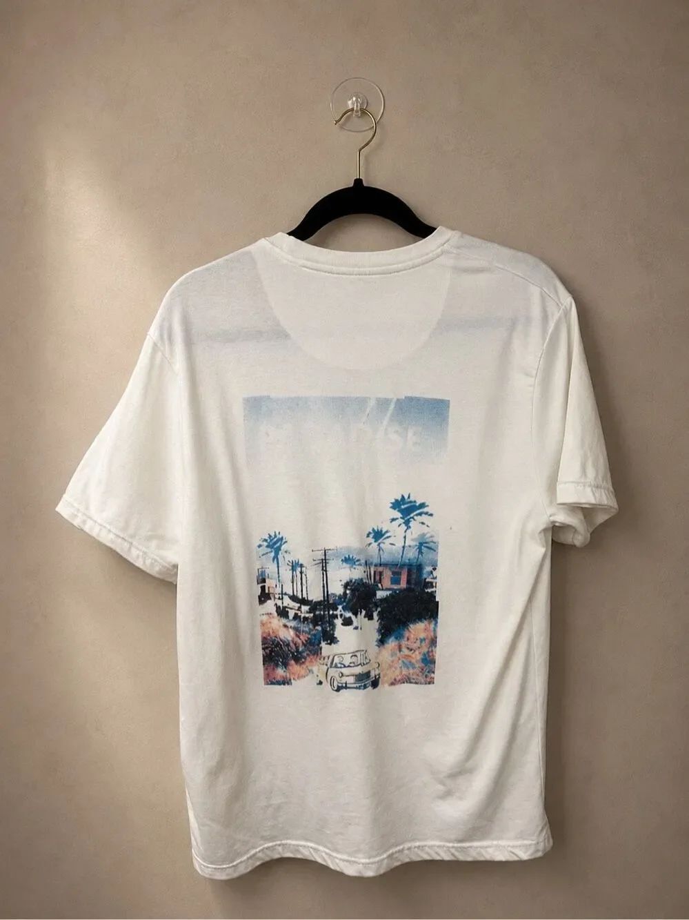 Denim & Flower Size XL Paradise Graphic Tee White Coastal Palm Tree T-Shirt
